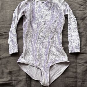 Yumiko Crushed Velvet Angel Leotard Sofiane ¾ Sleeve Bust Panel Small S